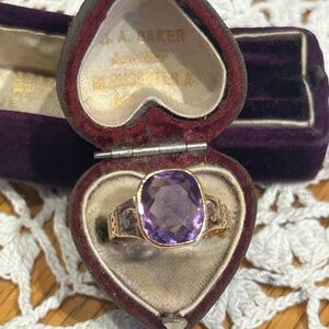 Victorian 10k YG cushion cut amethyst ring size 7.25